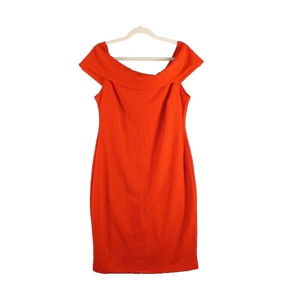 REBECCA B Sheath Red Dress Size 14 Women Off The Shoulder Knit Elegant Zip - Picture 1 of 12
